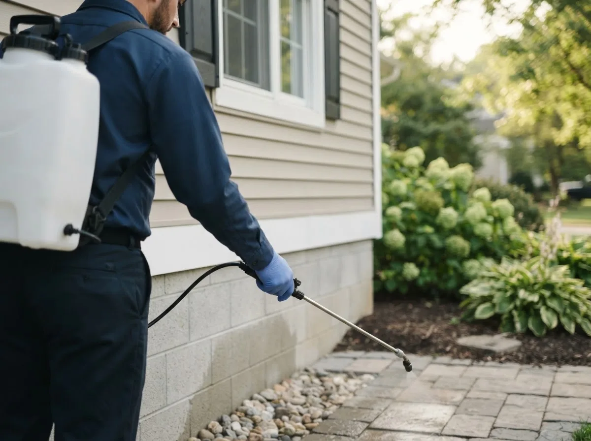 Pest control technician inspecting a home in Phillips, ME